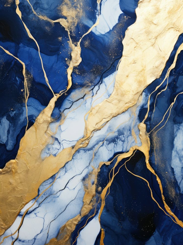 Gold And Blue Abstract Painting 2