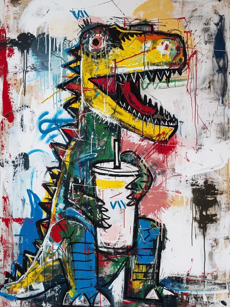 Dinosaur Drinking A Milkshake Wild Brushstroke 4