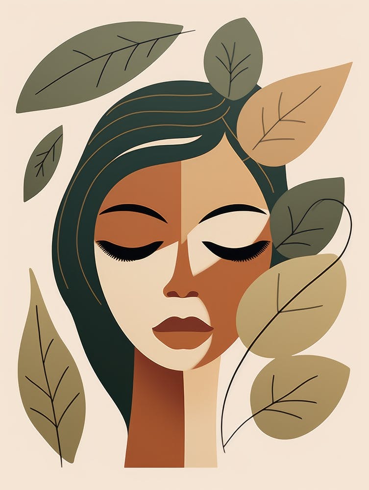 Woman'S Face With Leaves 3