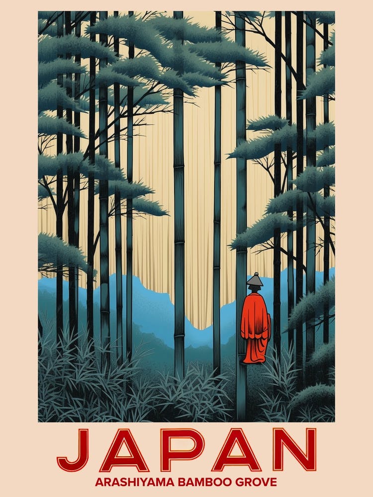 Arashiyama Bamboo Grove, Visit Japan Vintage Travel Art 2