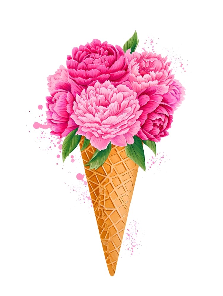 Pink Peony Ice Cream Cone: Whimsical Floral Dessert