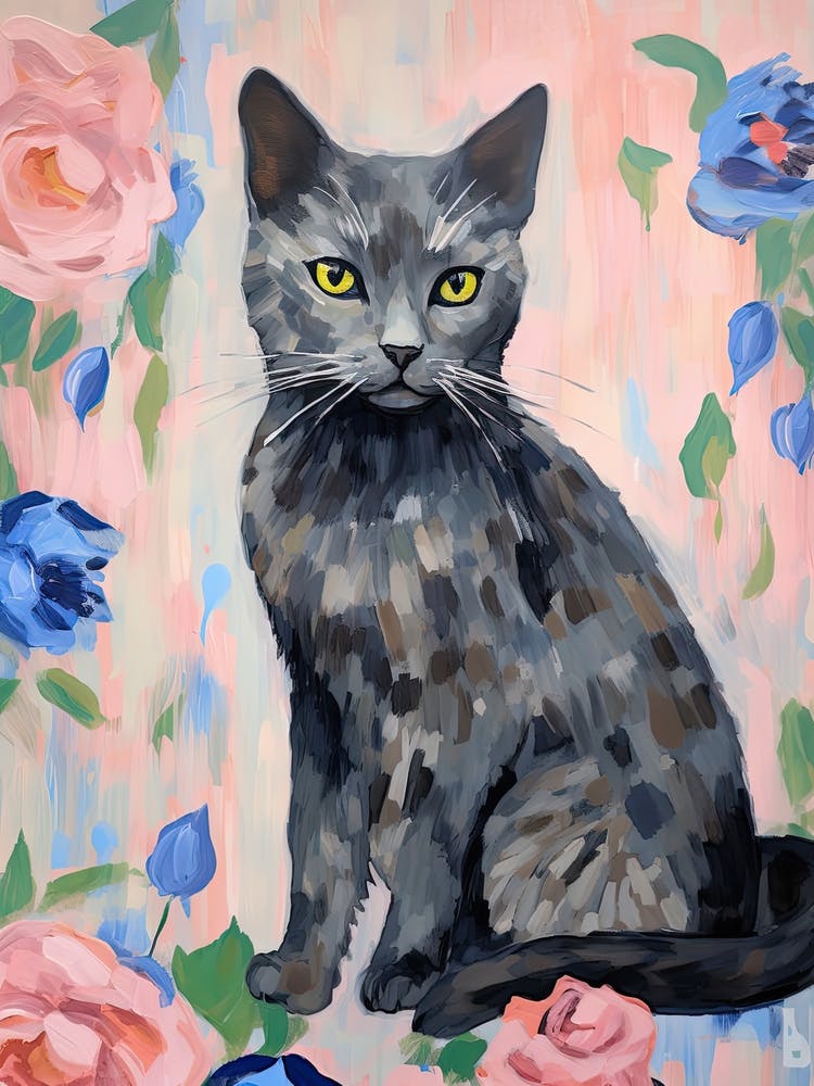 A Russian Blue Cat Painting, Impressionist Painting 4
