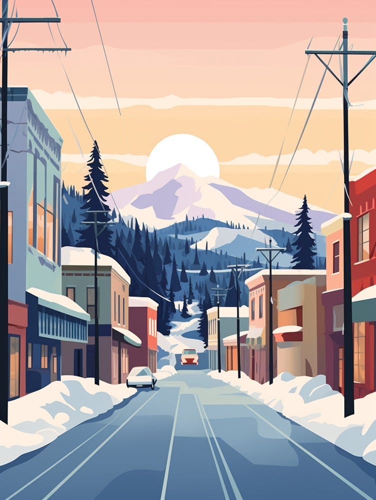 Vintage Winter Travel Illustration Fairbanks Alaska 4