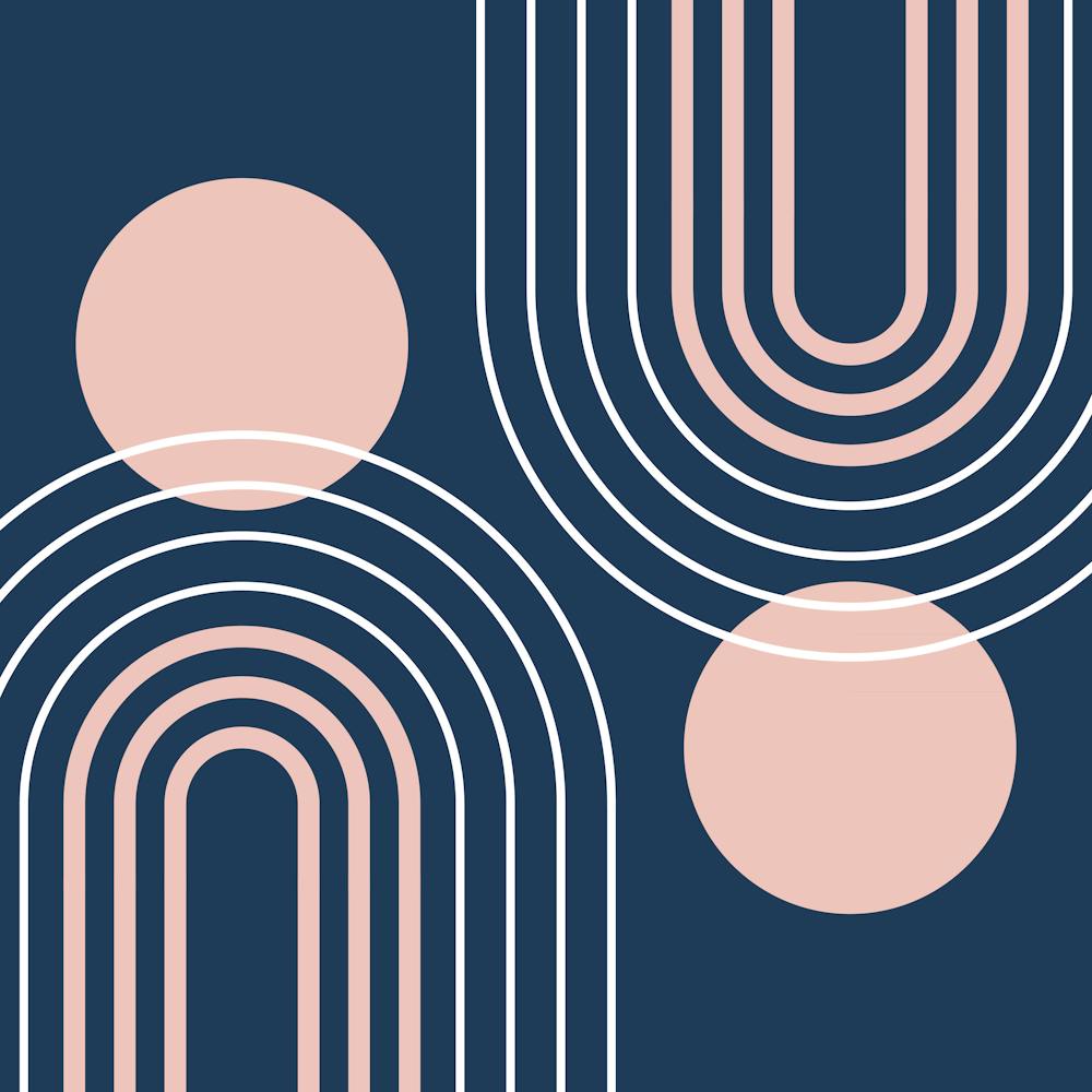 Mid Century Modern Geometric B32 In Navy Blue And Pastel Pink (Rainbow And Sun Abstract) 02