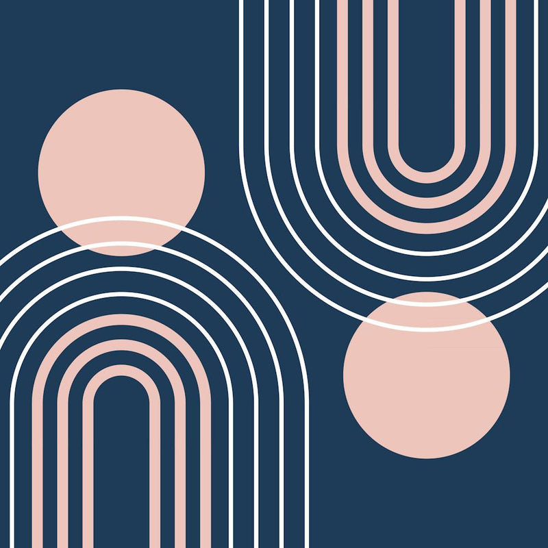 Mid Century Modern Geometric B32 In Navy Blue And Pastel Pink (Rainbow And Sun Abstract) 02