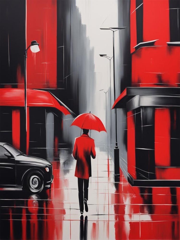 Red Umbrella In The Rain 1