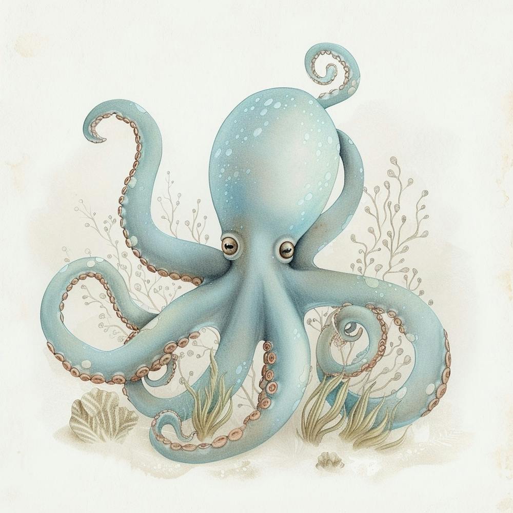 Storybook Style Octopus With Ocean Plants 6