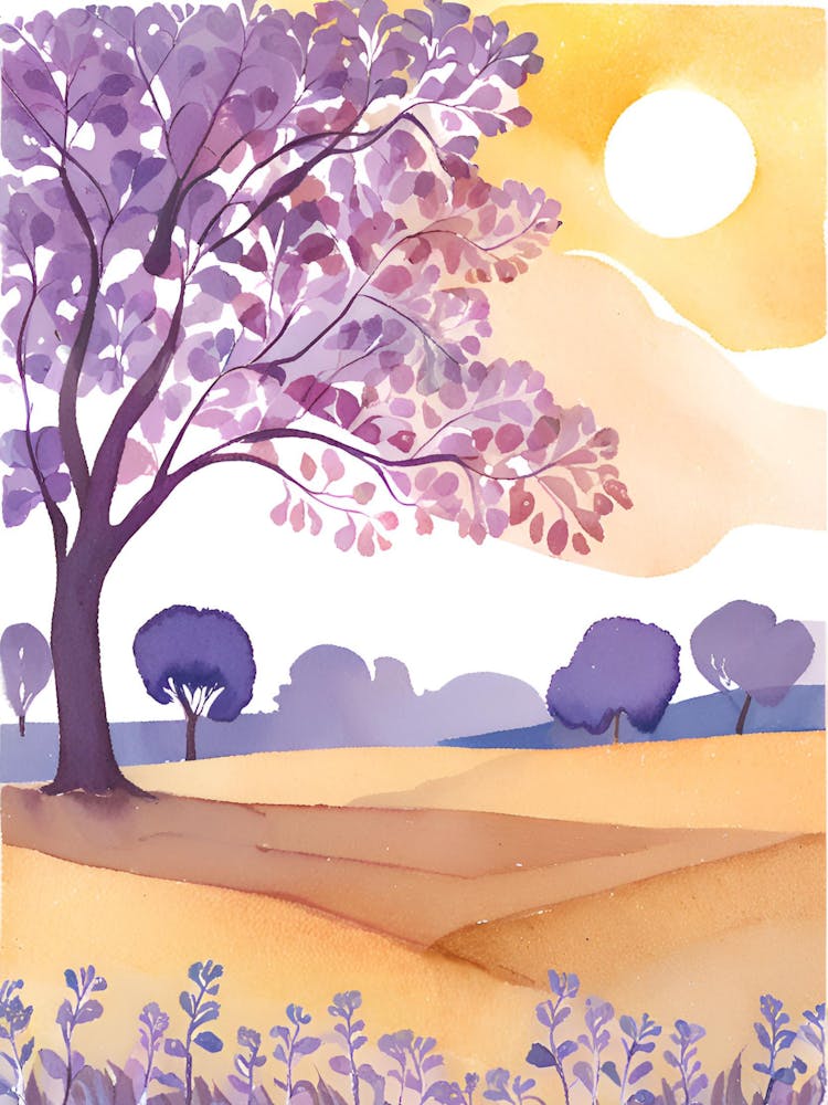 Watercolor Of A Purple Tree