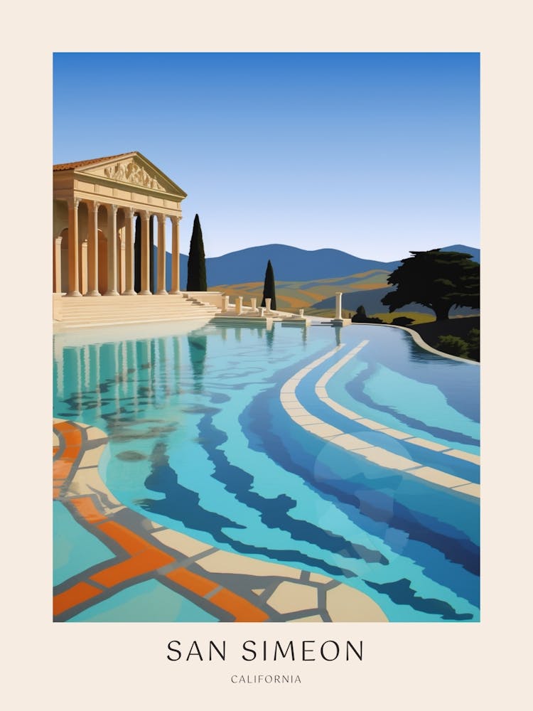 San Simeon, California Midcentury Modern Pool Poster