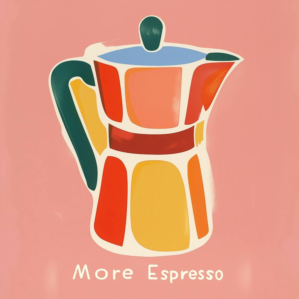 Moka Pot, More Espresso Schriftzug Malerei, Pastell Vintage Kaffee Liebe