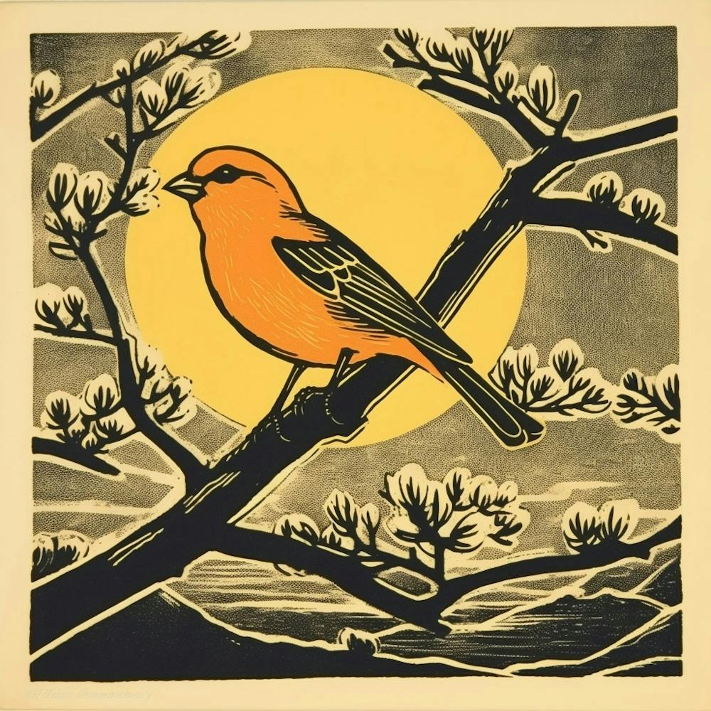 Retro Bird Lithograph American Goldfinch 1