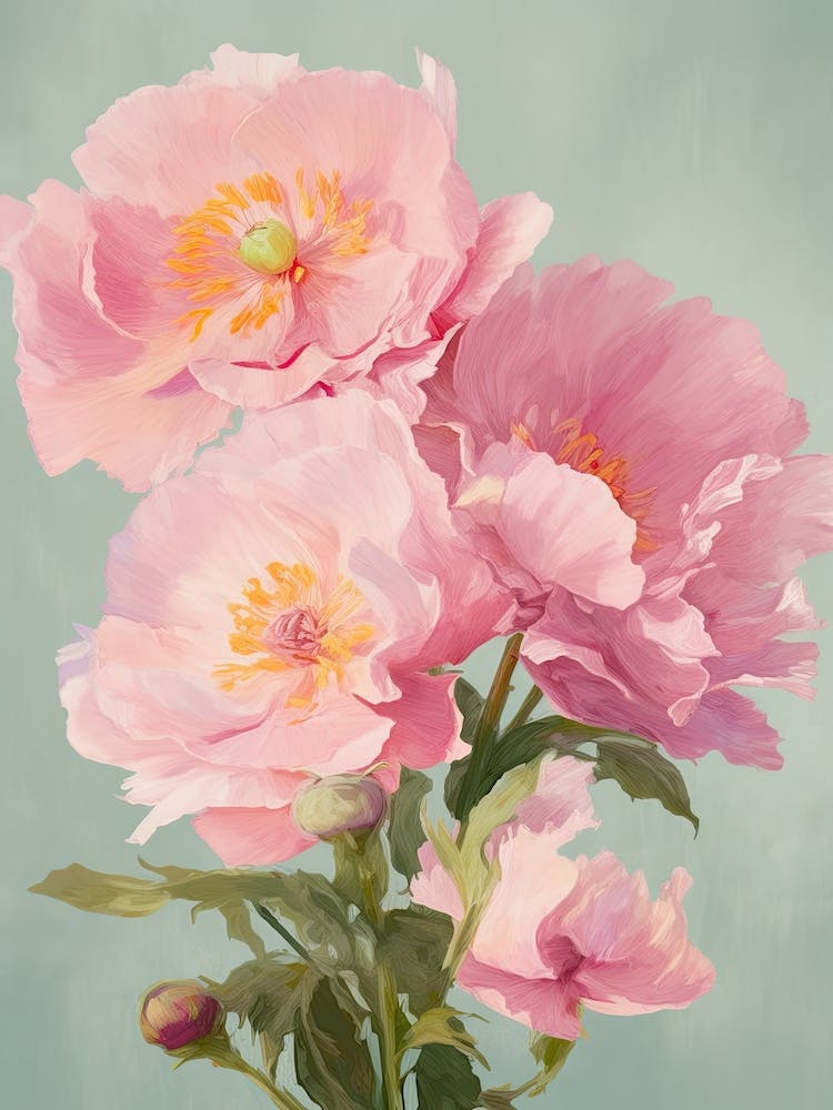 Peonies Flowers Acrylic Painting In Pastel Colours 3