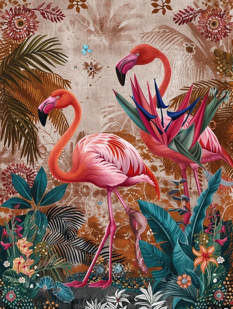 Greater Flamingo And Bird Of Paradise Boho Print 3