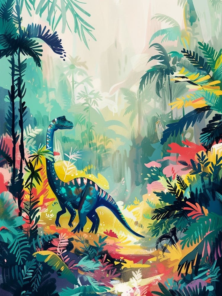 Dinosaur In The Tropical Landscape Painting 2