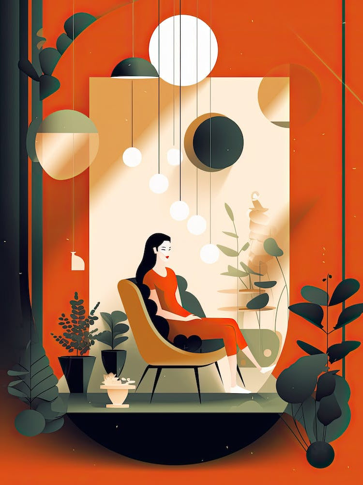 Serenity in Simplicity: Minimalist Abstract Design with Woman