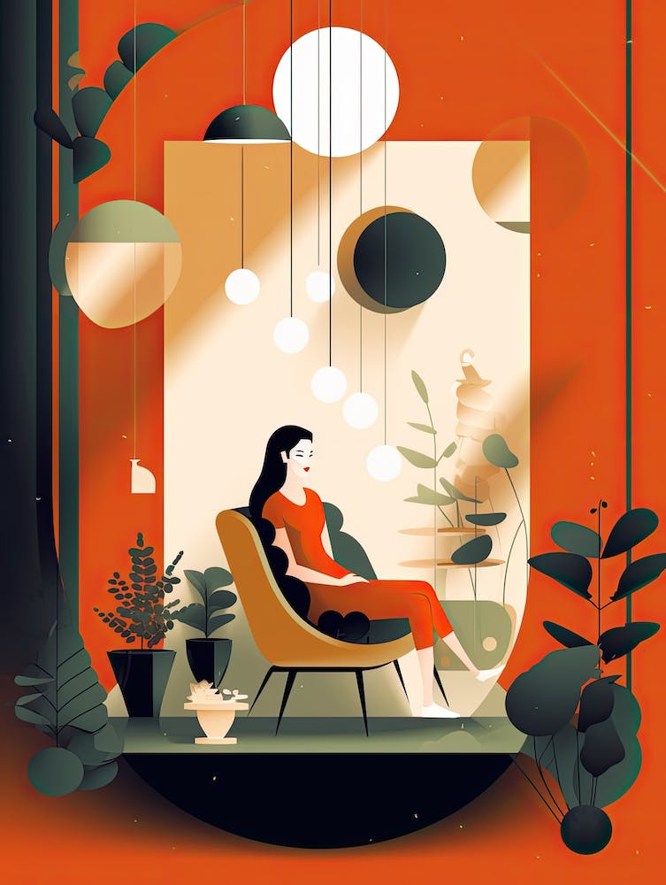 Serenity in Simplicity: Minimalist Abstract Design with Woman