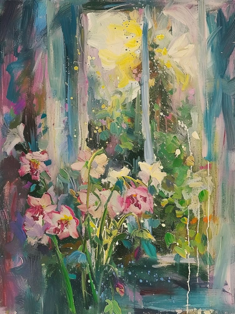 Amayllis Flowers On A Cottage Window 2