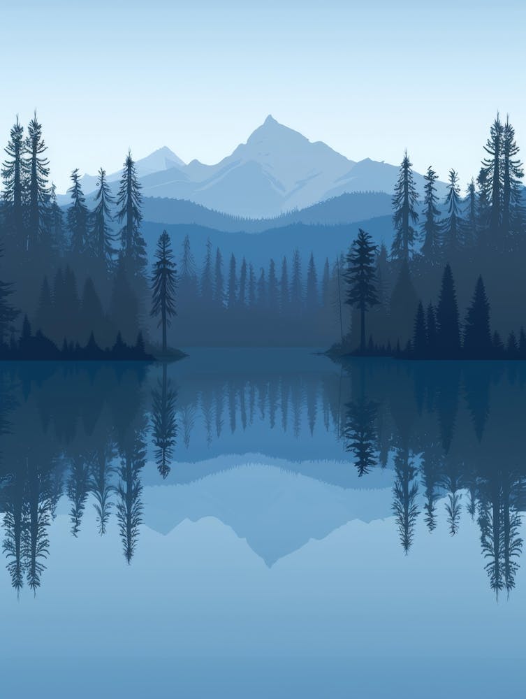 Lake With Trees And Mountains