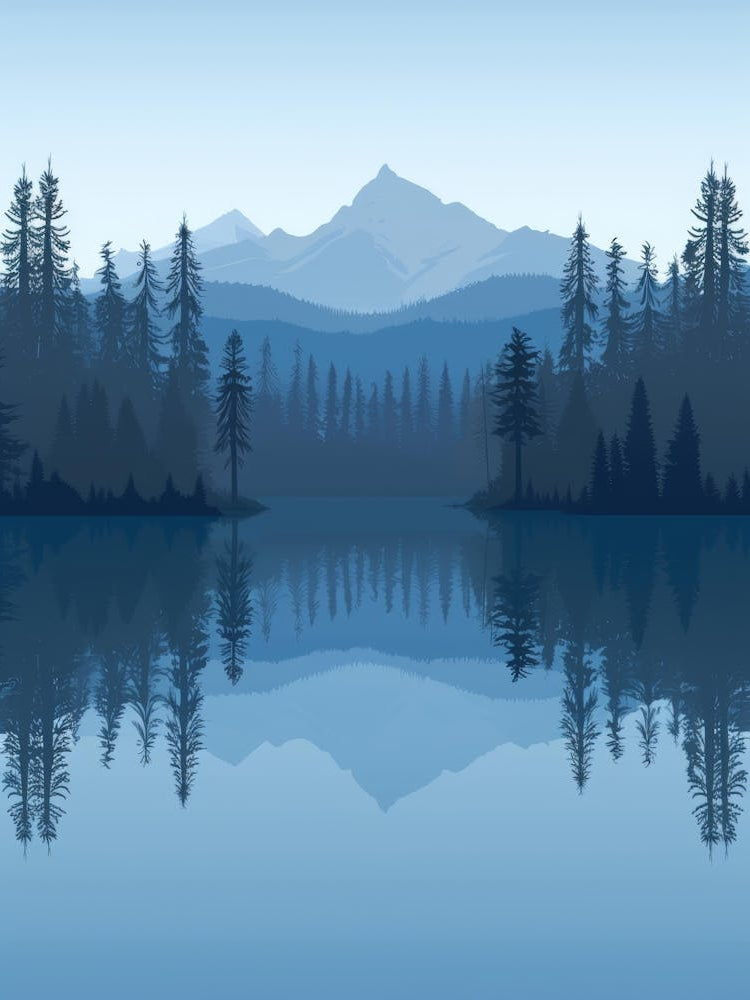 Lake With Trees And Mountains