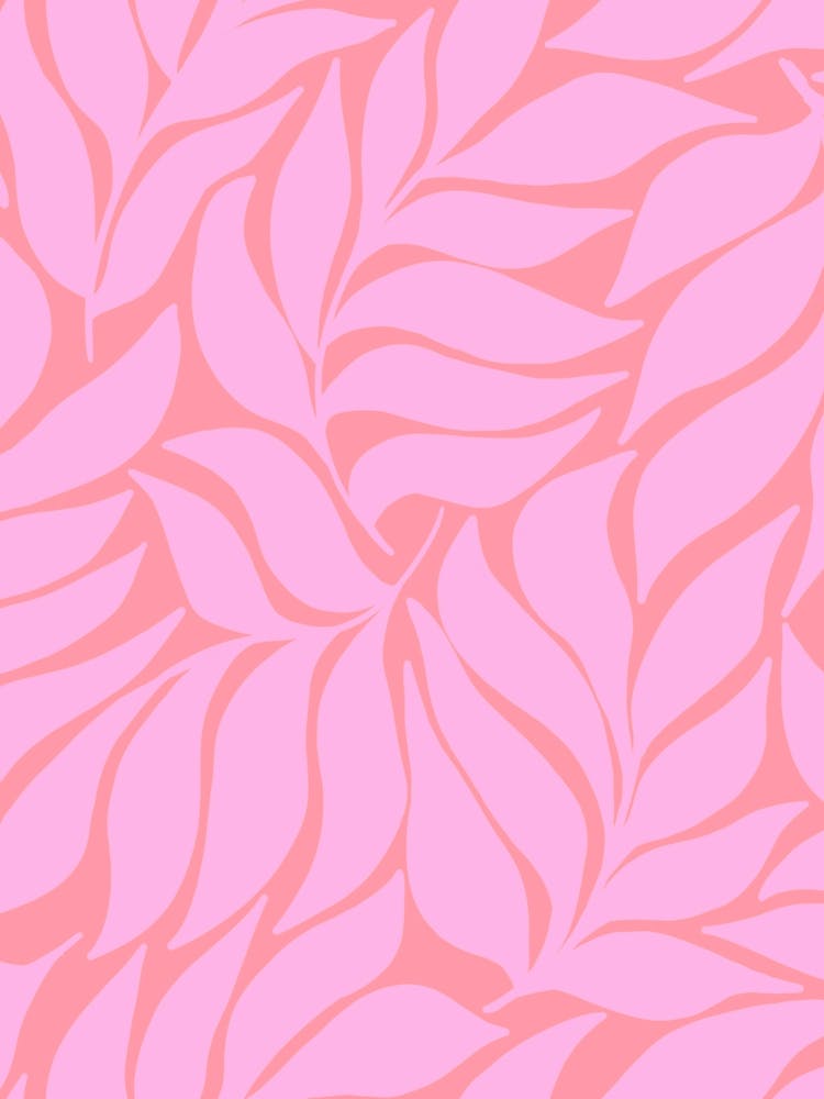 Wavy Tropical Leaves Soft Pink on Coral