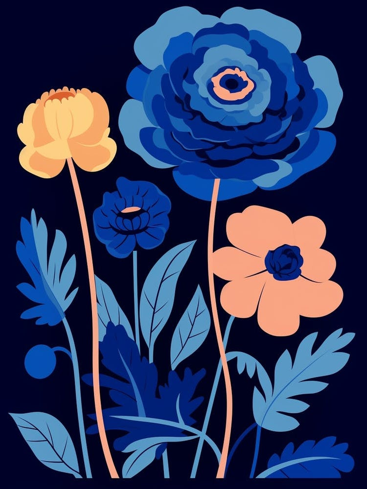 Blue Flower Illustration Ranunculus 3