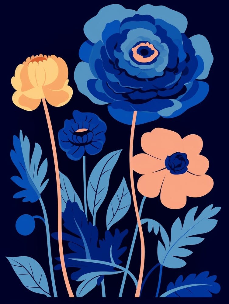 Blue Flower Illustration Ranunculus 3