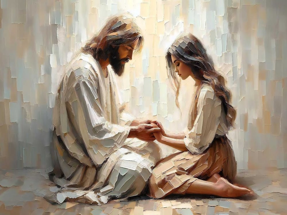 Comfort In Him Landscape, Christian Wall Art, Jesus And Girl, Jesus With Woman, Catholic Art, Digital Lds Art, Bible Prints, Jesus Download