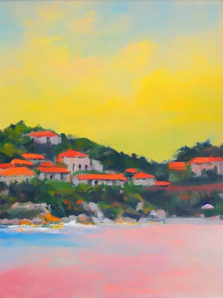 Sveti Stefan Beach, Montenegro Bright Abstract