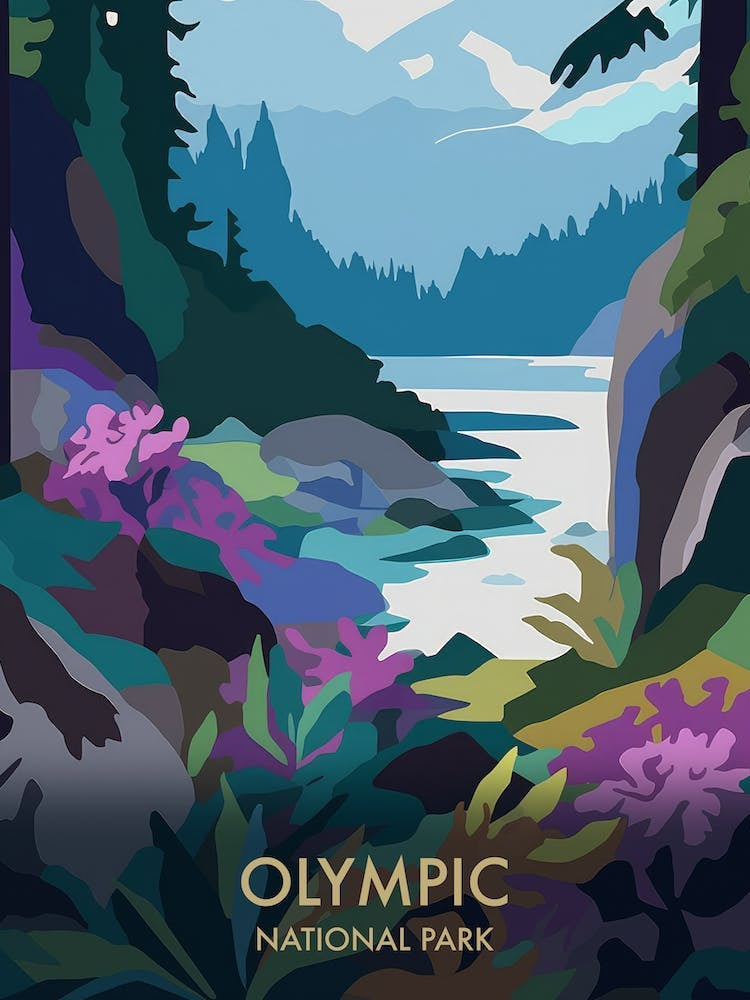 Olympic National Park Matisse Style Vintage Travel Poster 4