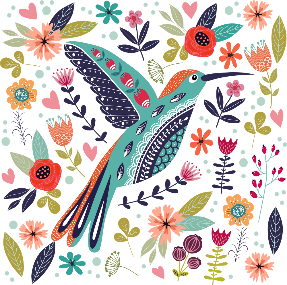 Hummingbird With Flowers