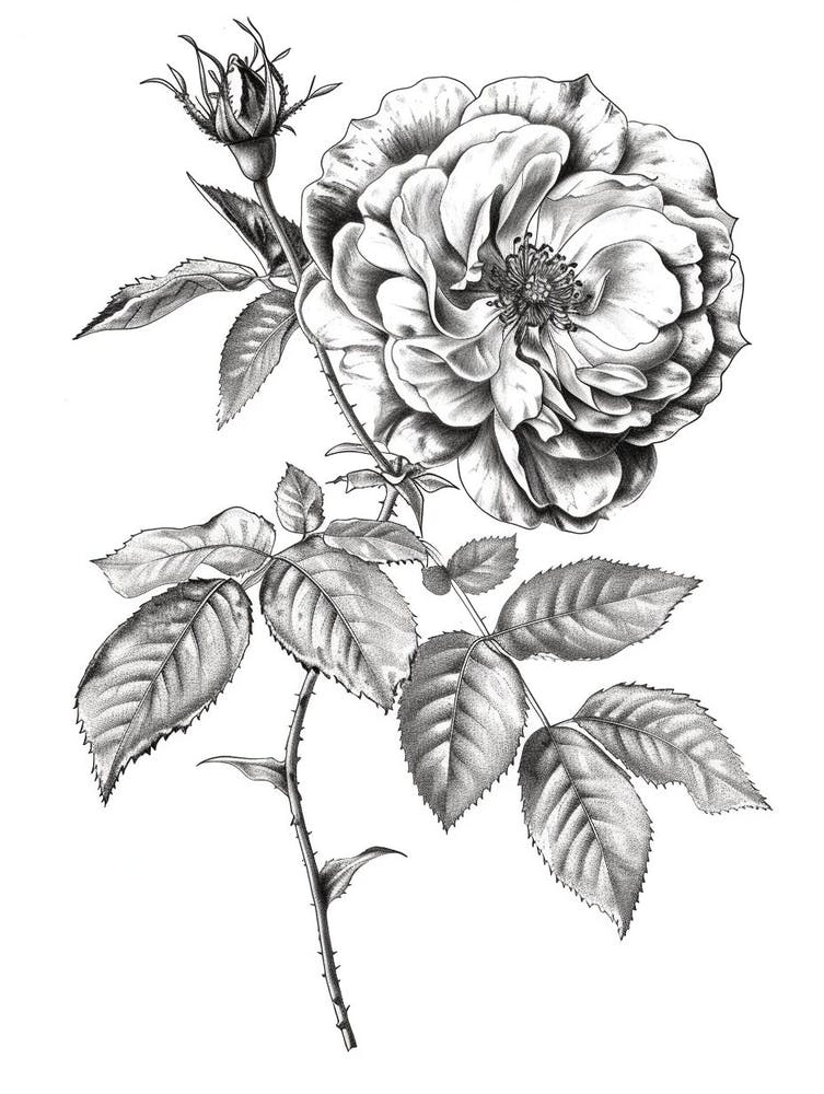 Black And White Rose Line Drawing 4