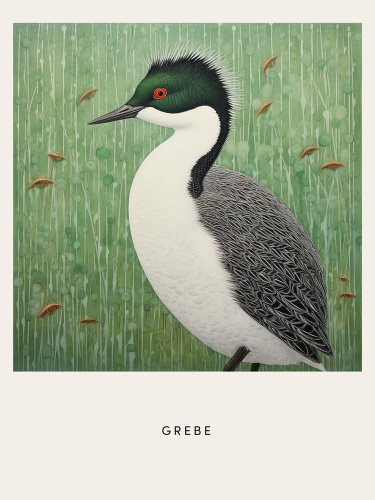 Ohara Koson Inspired Bird Painting Grebe 2 Poster