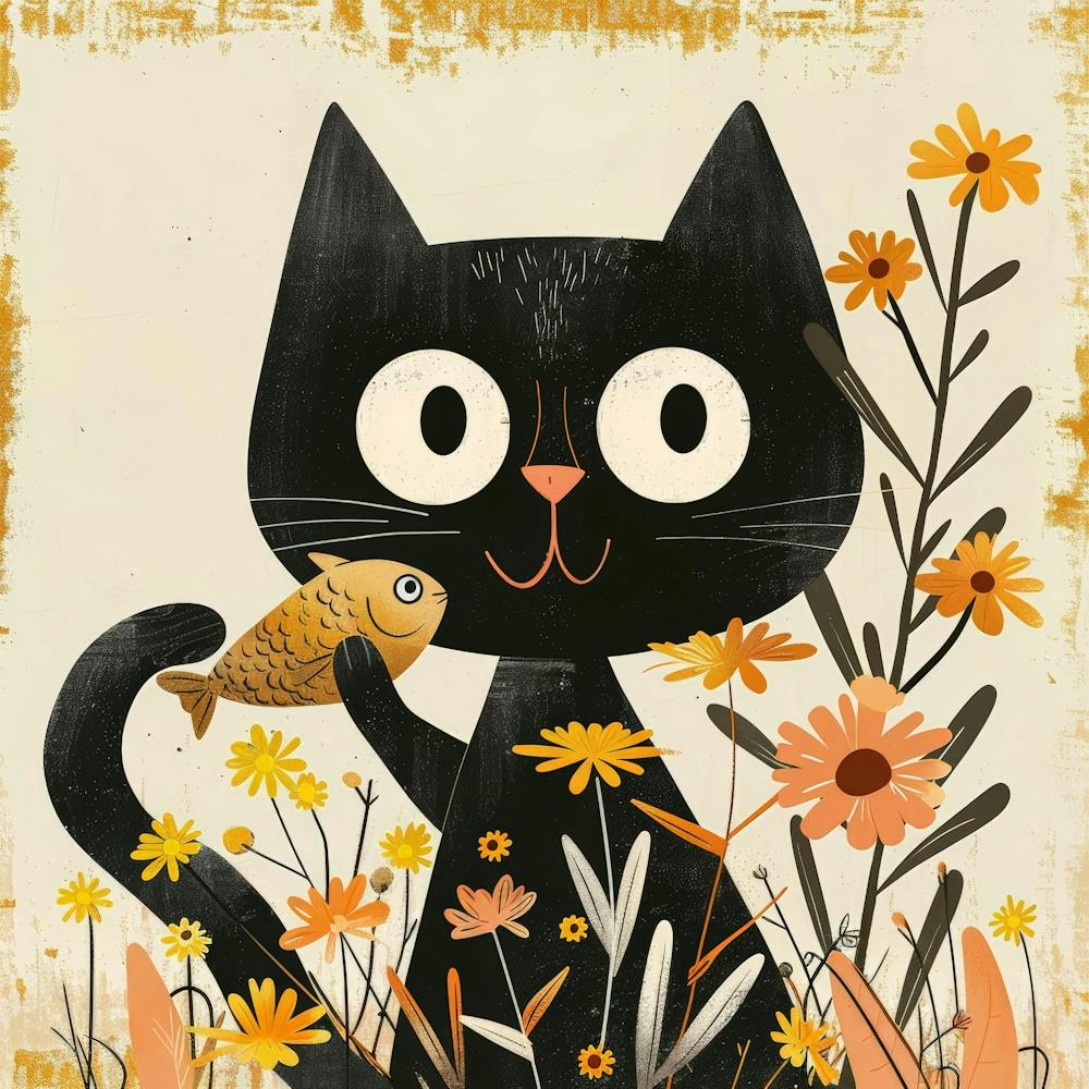 Black Cat With Fish 3