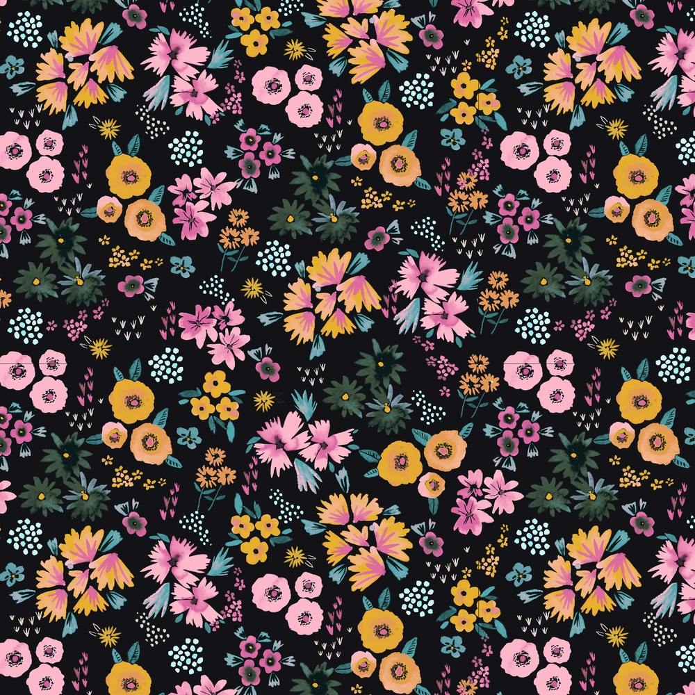 Little Flowers Multi Black  Square