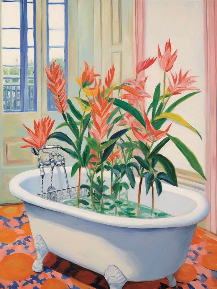 A Bathtube Full Of Bird Of Paradise In A Bathroom 3
