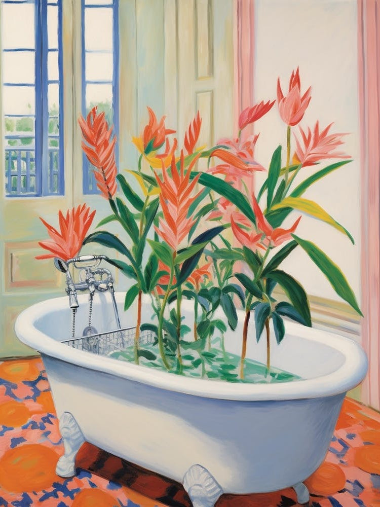 A Bathtube Full Of Bird Of Paradise In A Bathroom 3