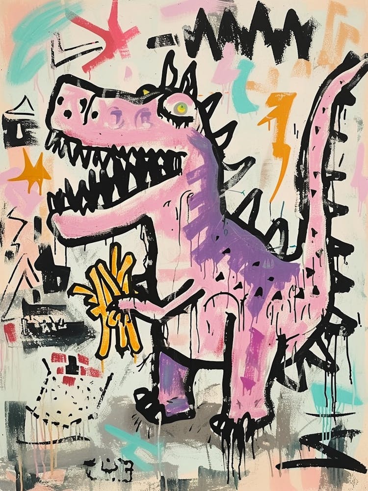 Dinosaur Eating Fries Abstract Graffiti Style 1
