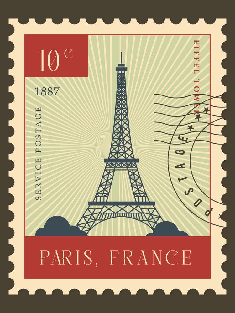 Paris Eiffel Tower Postage Stamp Travel