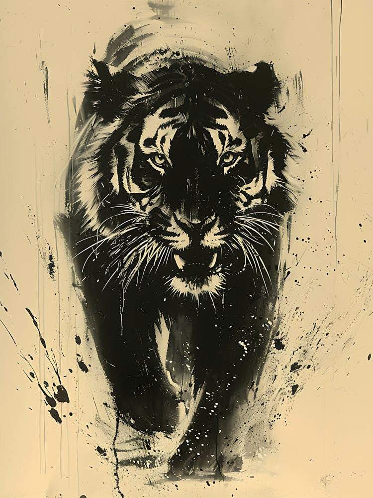 Badass Angry Tiger Ink Painting 8