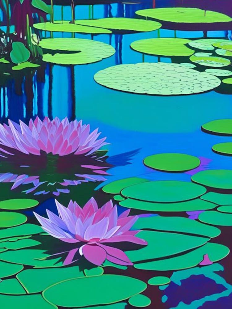 Water Lilies Waterscape Colourful Pop Art 1