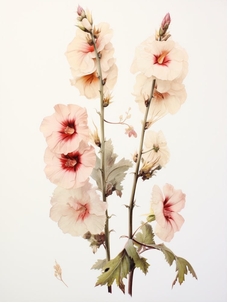 Pressed Flower Botanical Art Hollyhock 1