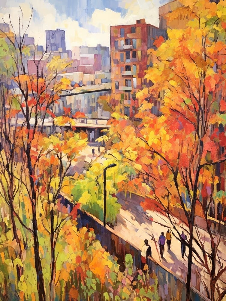 Autumn City Park Painting High Line Park New York City