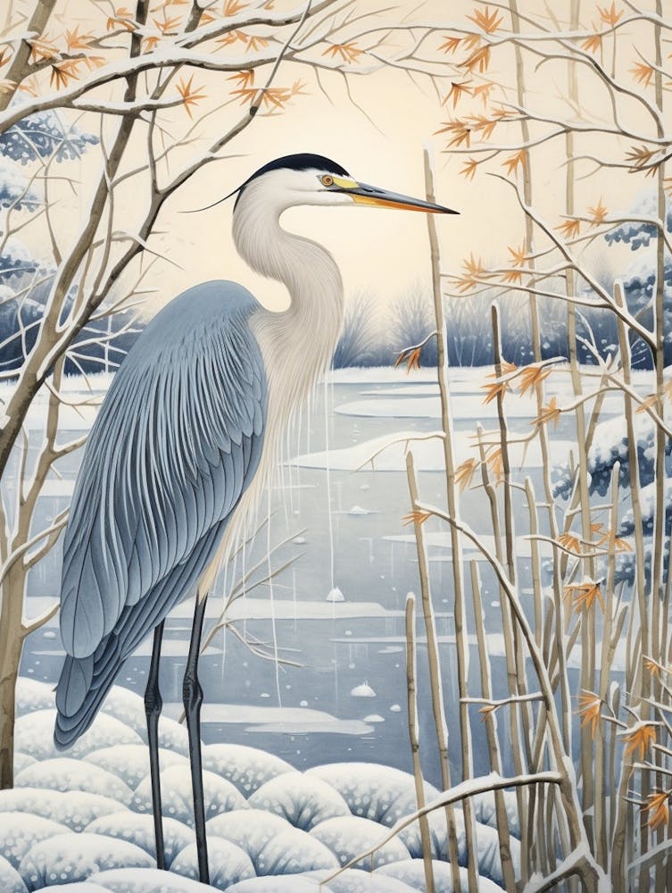 Winter Bird Painting Great Blue Heron 4