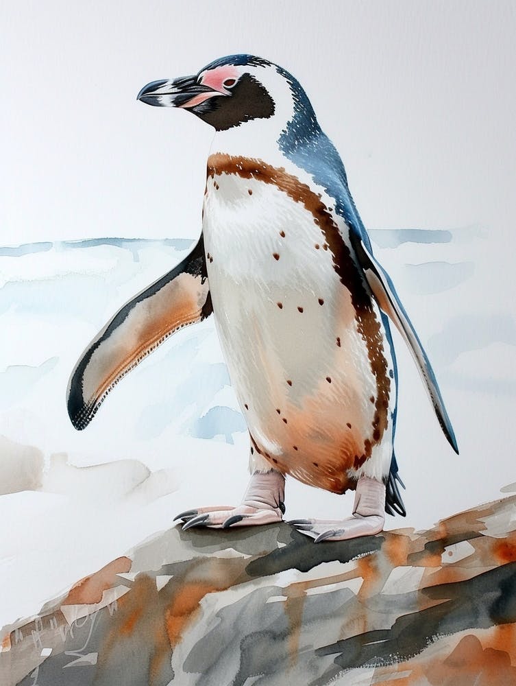 Humboldt-Pinguin Saunders Island Aquarellgemälde 1