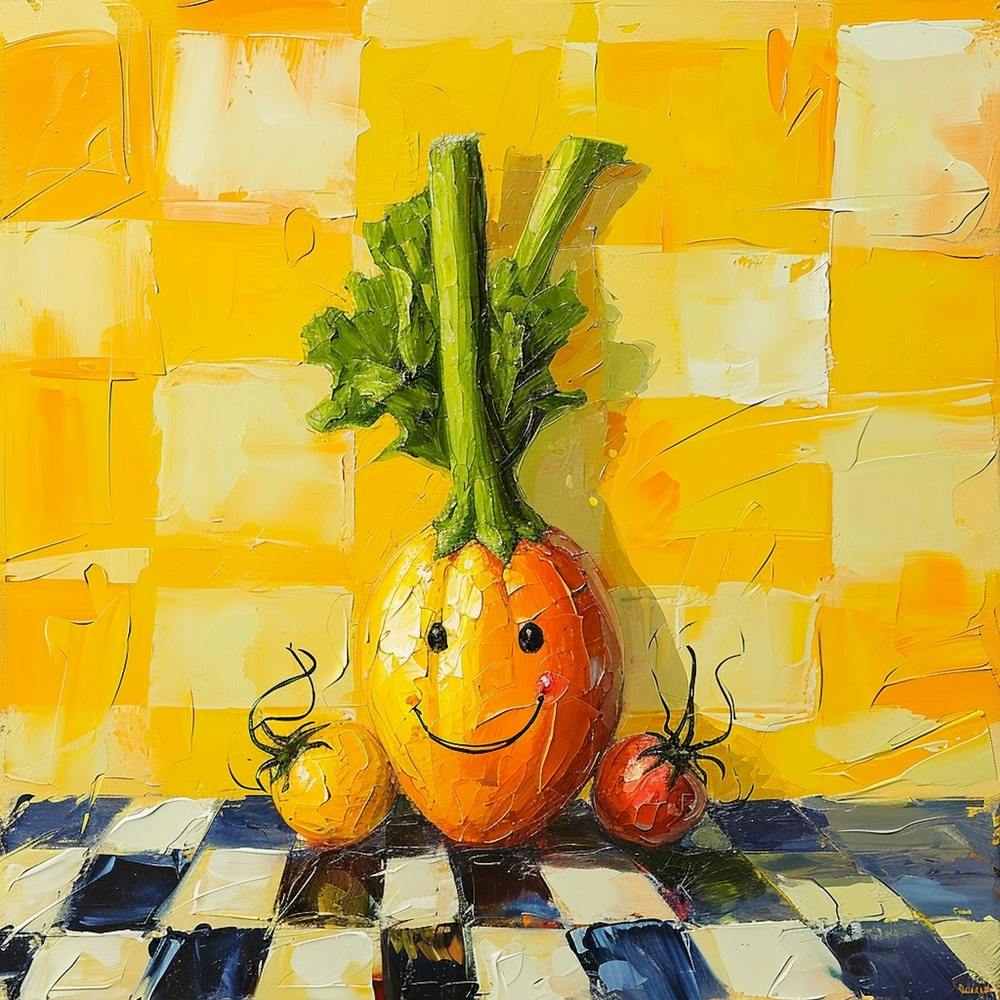 Vegetable Friend Yellow Checkerboard