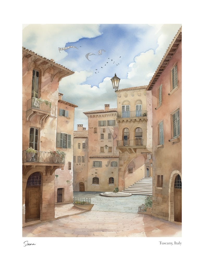 Siena, Tuscany, Italy 2 Watercolour Travel Poster