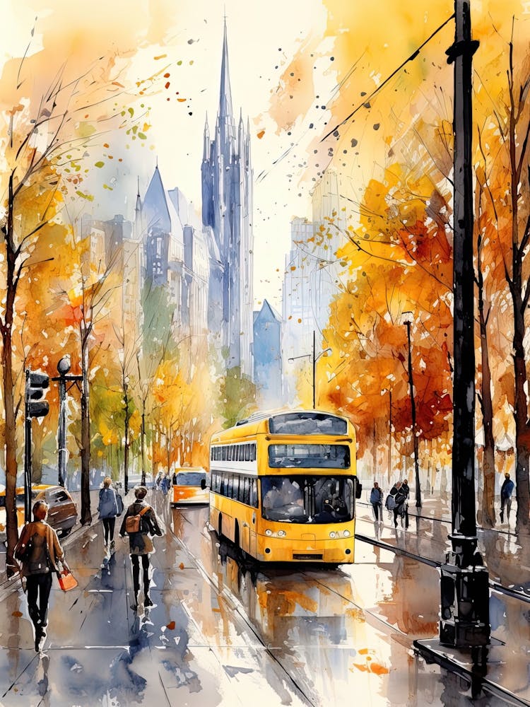 Frankfurt Germany In Autumn Fall, Watercolour 4
