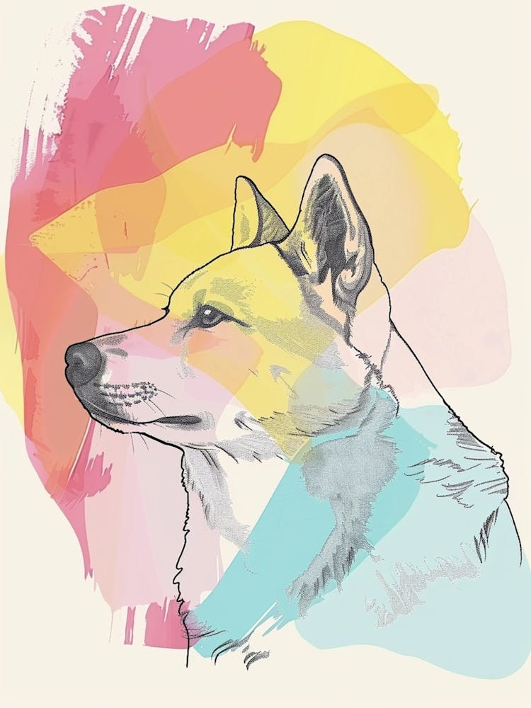 Akita Hund Pastell-Linien-Aquarell-Illustration 1