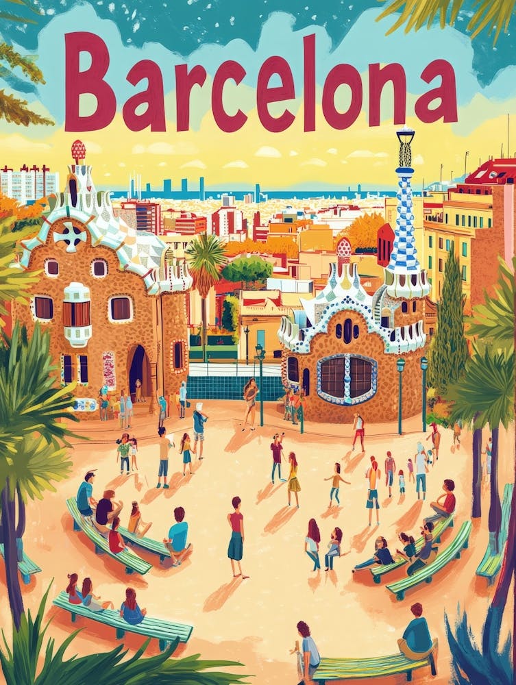 Aihrgdesign Ein von den 1970ern inspiriertes Reiseposter für Barcelona 3
