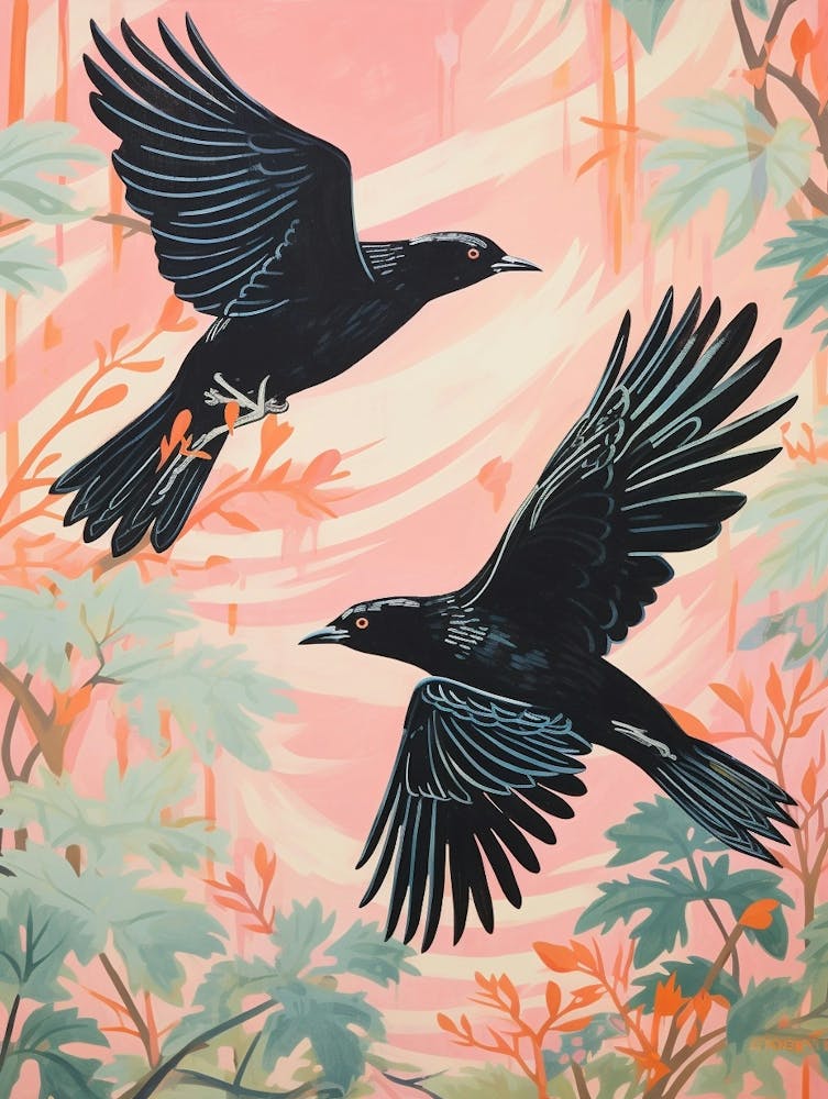 Impression d'oiseau d'inspiration japonaise vintage - Merle 4